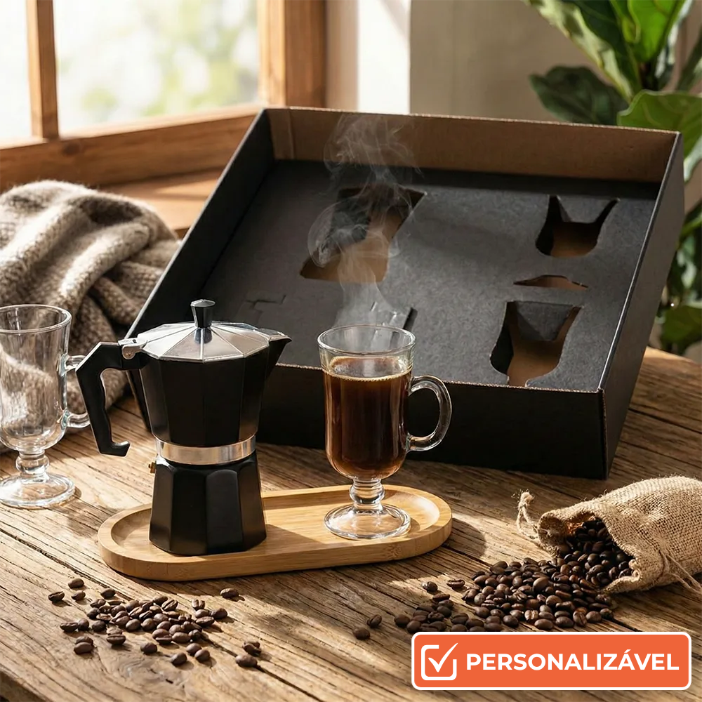 Kit Café Presente com Cafeteira Italiana | 4 Peças
