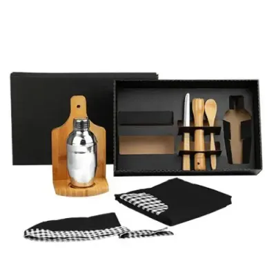 Kit Caipirinha em Bambu Com Avental e Bandana