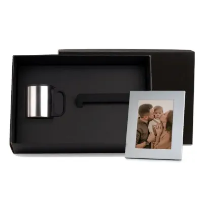 Kit Caneca em Aco Inox e Porta Retrato em Aluminio 2 Pcs