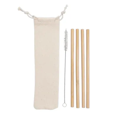 Kit canudo de bambu reto e escova de limpeza em estojo