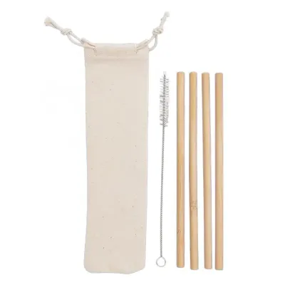 Kit canudo de bambu reto e escova de limpeza em estojo