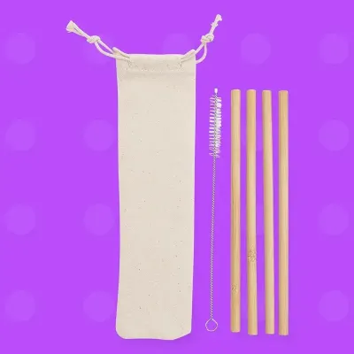 Kit Canudos de Bambu 4 Pecas