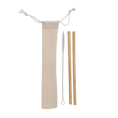 Kit Canudos de Bambu Com Escova de Limpeza