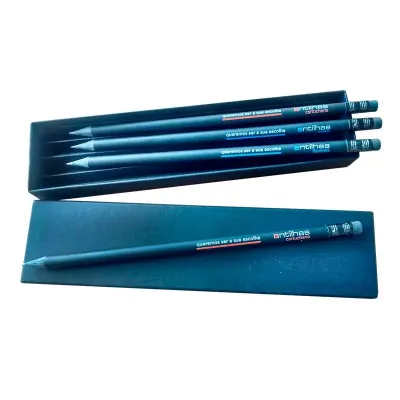 Kit Cartonado Com 4 Lapis Madeira Preta