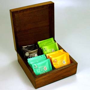 Kit Cha 32 Saches Caixa 4 Divisorias Madeira