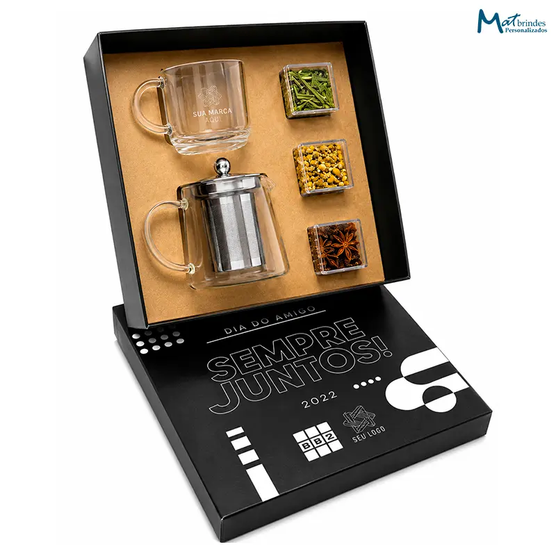 Kit Chá Corporativo Personalizado com Caneca e Bule