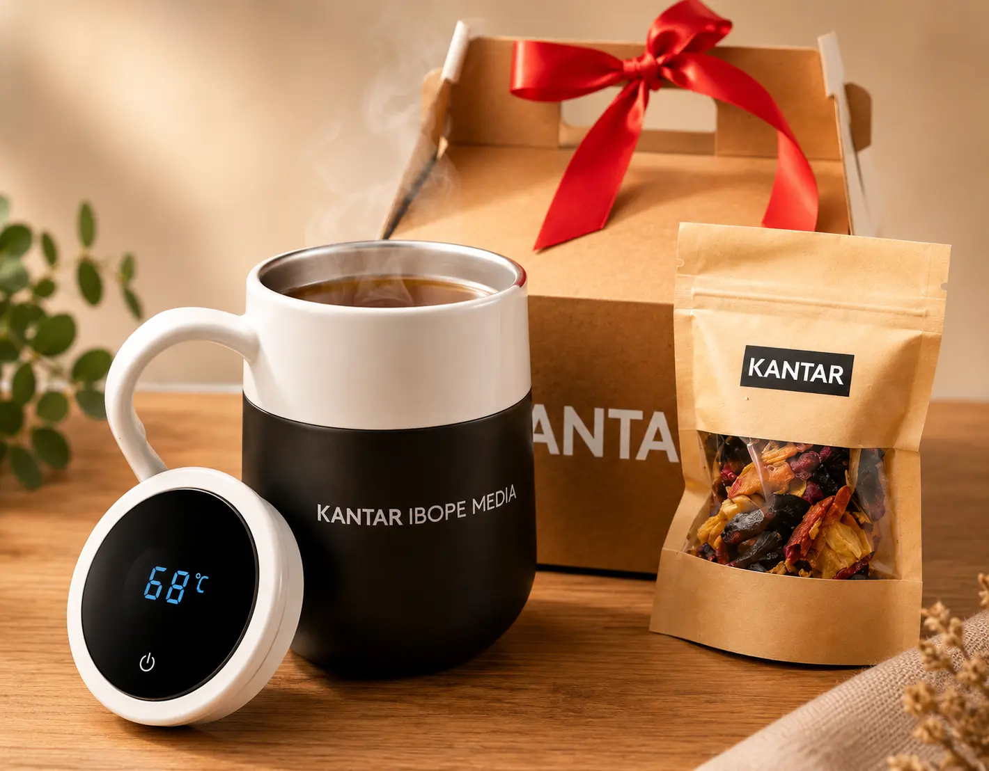 Kit Chá Personalizado com Caneca Térmica Digital