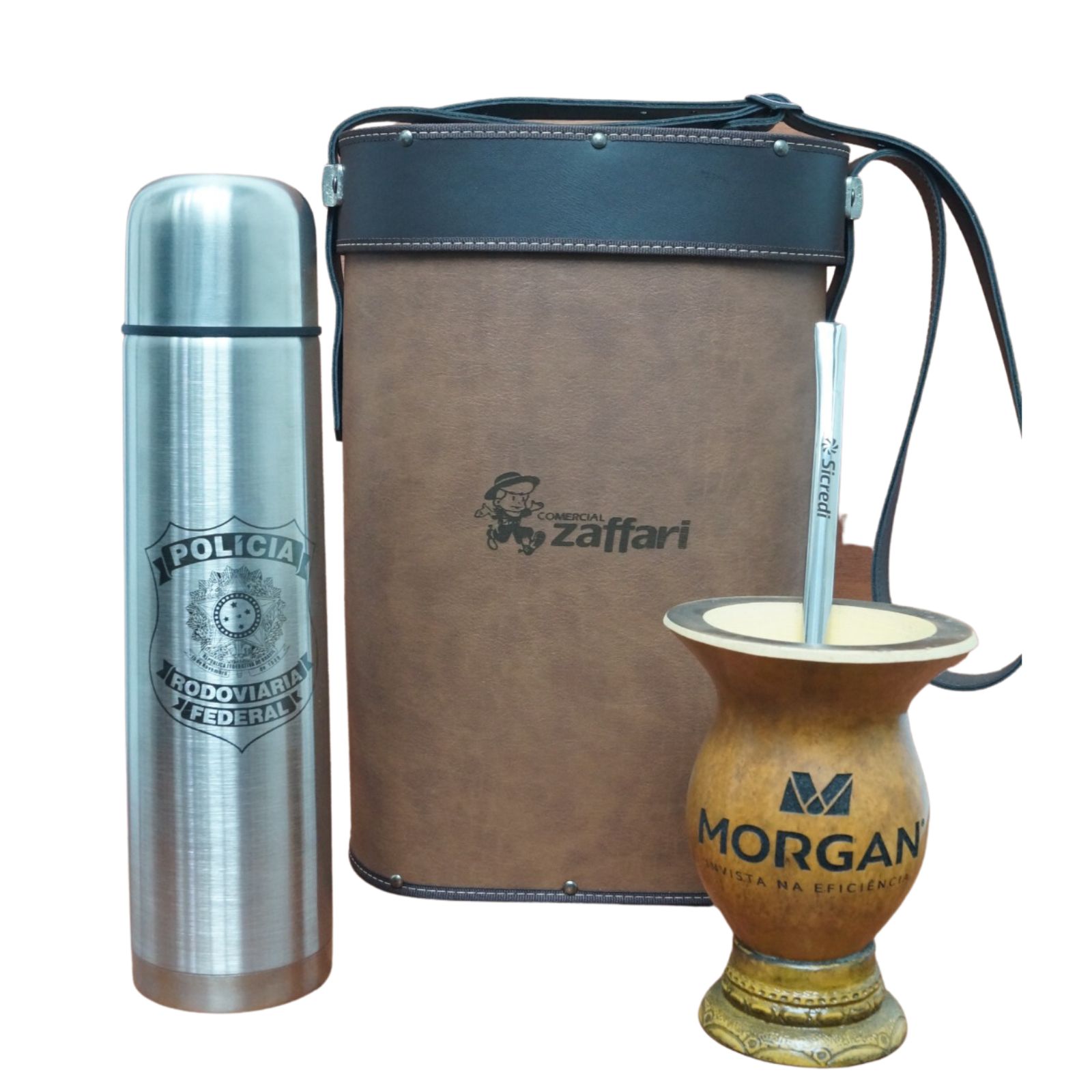 Kit Chimarrão - Mateira de Couro Sintético - Térmica Inox