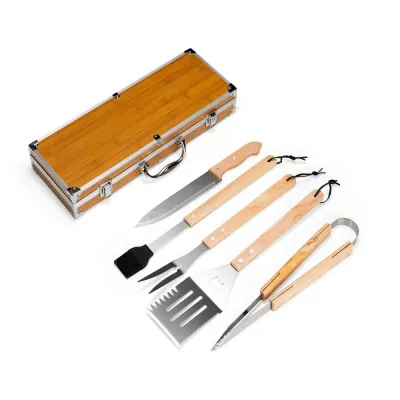 Kit Churrasco 5 Pecas em Madeira de Carvalho