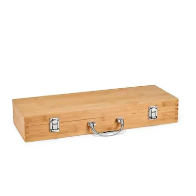 Kit Churrasco Aco Inox e Bambu
