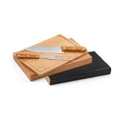 Kit churrasco Aço inox e bambu. Tábua e 2 peças