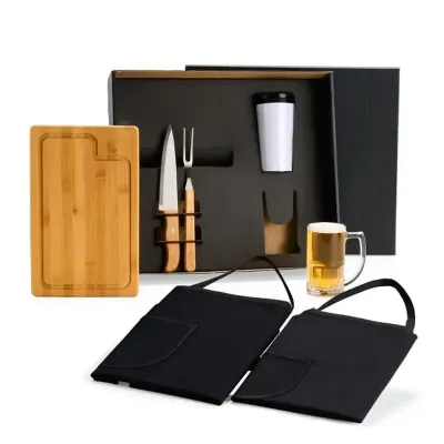 Kit Churrasco Cerveja em Bambu Madeira Inox