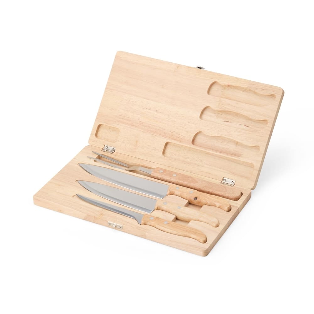 Kit Churrasco com 4 Peças e Estojo de Madeira Personalizado