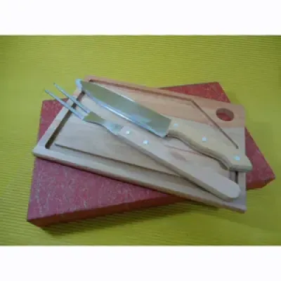 Kit Churrasco Com Tabua Garfo e Faca