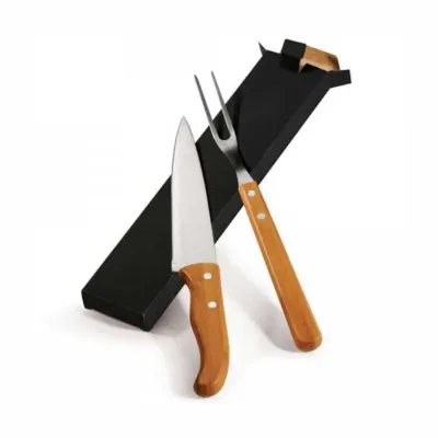 Kit Churrasco de Faca e Garfo em Bambu e Inox