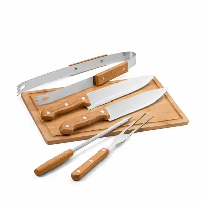 Kit Churrasco em Aco Inox e Bambu Personalizado