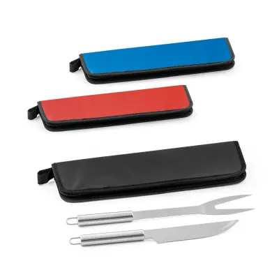 Kit Churrasco em Estojo de 210d Com 2 Utensilios em Aco Inox