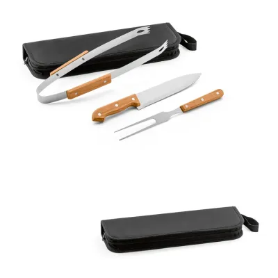 Kit Churrasco em Estojo de 210d Com 3 Utensilios em Aco Inox