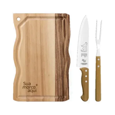 Kit Churrasco em Madeira Natural 3 Pecas