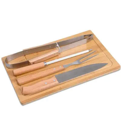 Kit Churrasco Personalizado em Aco Inox e Bambu