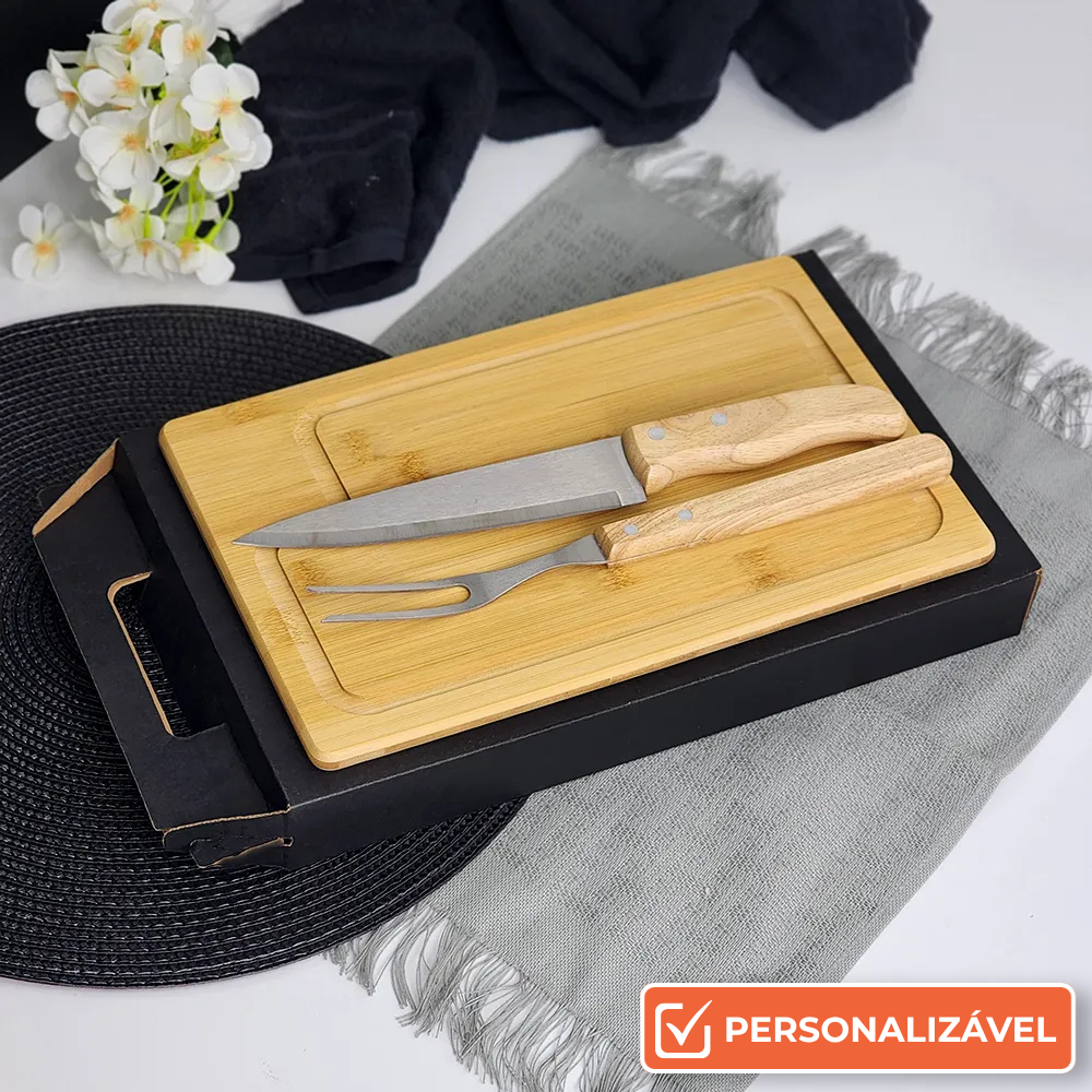 Kit Churrasco Presente em Bambu e Inox | 3 Peças