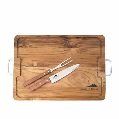 Kit Churrasco Tabua Grande Faca e Garfo