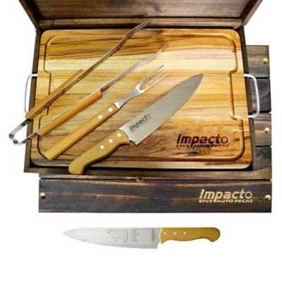 Kit Churrasco Tramontina em Estojo e Madeira Envelhecida Com Tabua