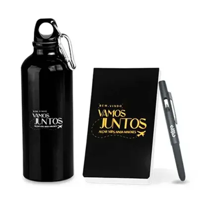Kit Com Squeeze Caneta e Bloco 3 Pecas