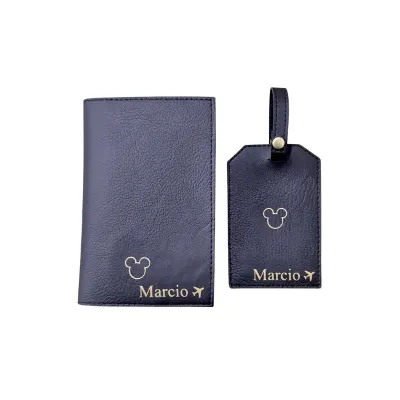 Kit com Tag de Mala e Porta Passaporte - Azul