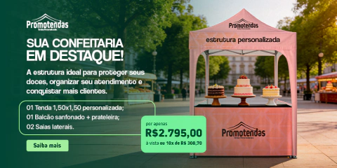 Kit Confeitaria - Tenda Sanfonada 1,50x1,50 + Balcão e Saias Laterais