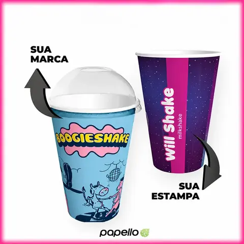 Kit Copo com tampa Bolha p/ Milk Shake Personalizado 400ml - 500 und