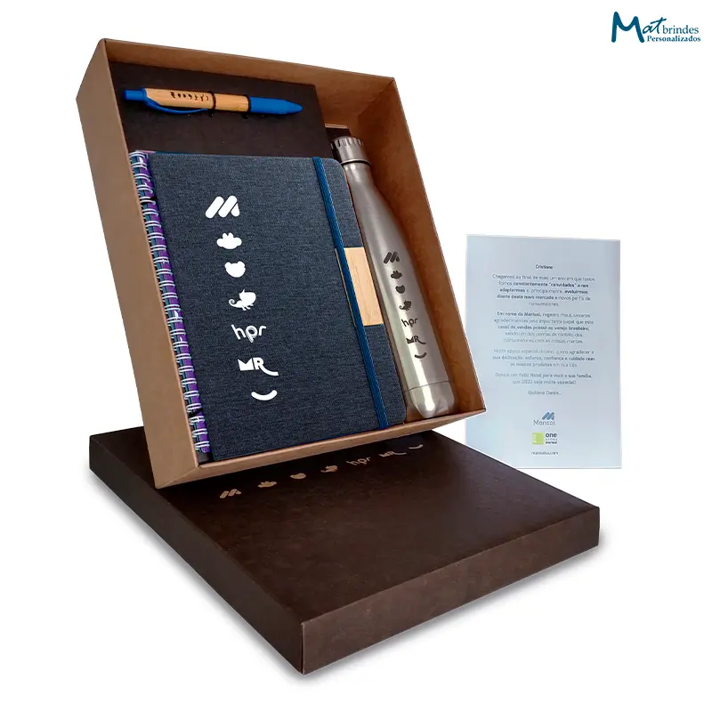 Kit Corporativo Personalizado com Garrafa e Caderno