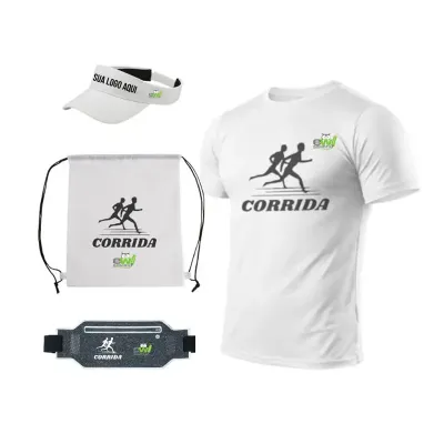 Kit Corrida Masculino Camiseta Uv50 Pochete e Acessorios