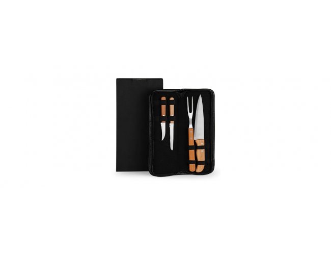 Kit De Facas Inox/Bambu Com Estojo - 5 Pçs
