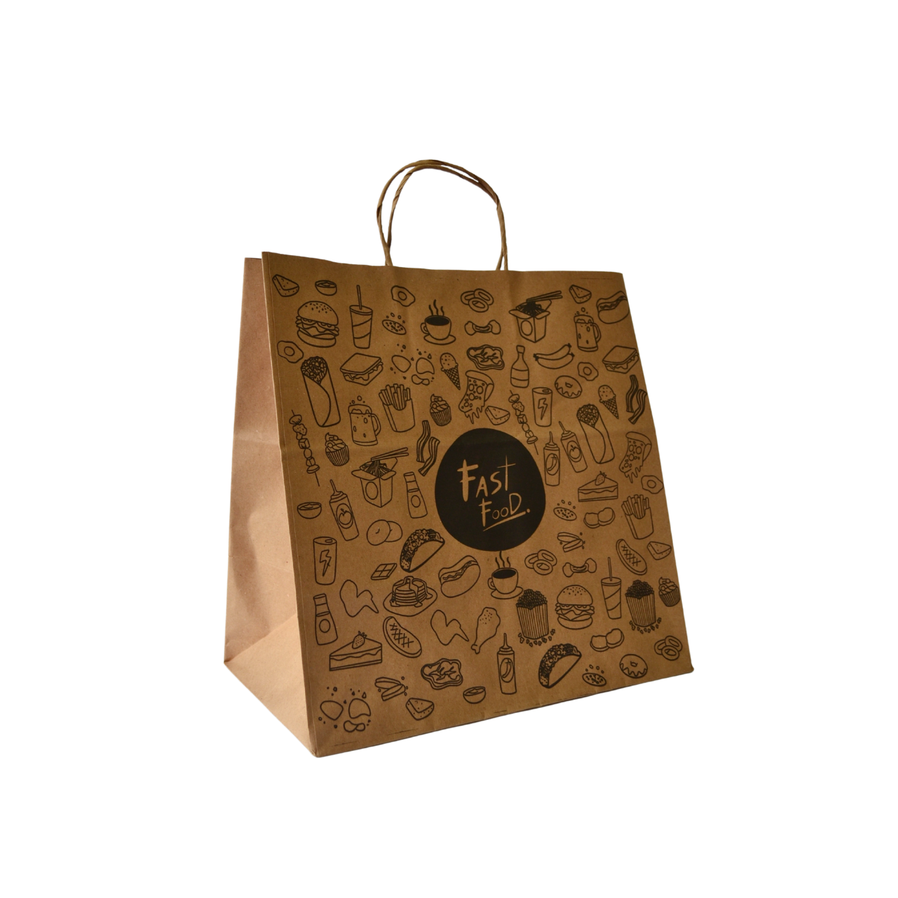 Kit de Sacolas de Papel Fast Food - Kraft Cor Parda - TAMANHO G - 200 Unidades
