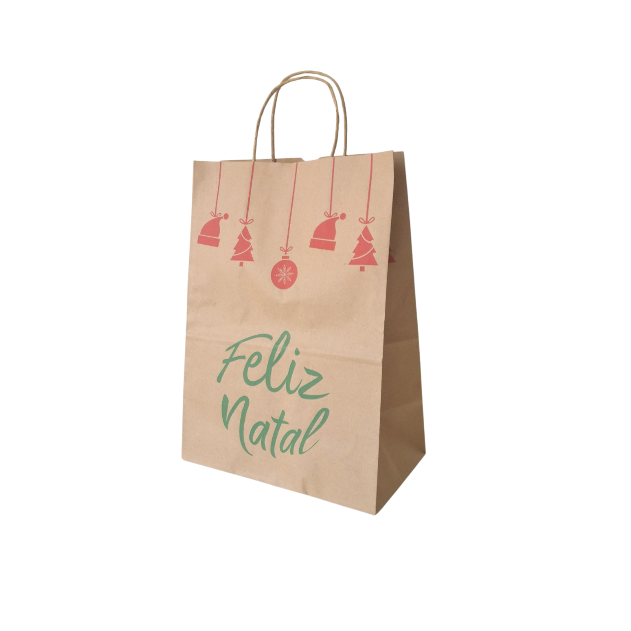 Kit de Sacolas de Papel Natal - Kraft Cor Parda - Tamanho XM - 100 Unidades