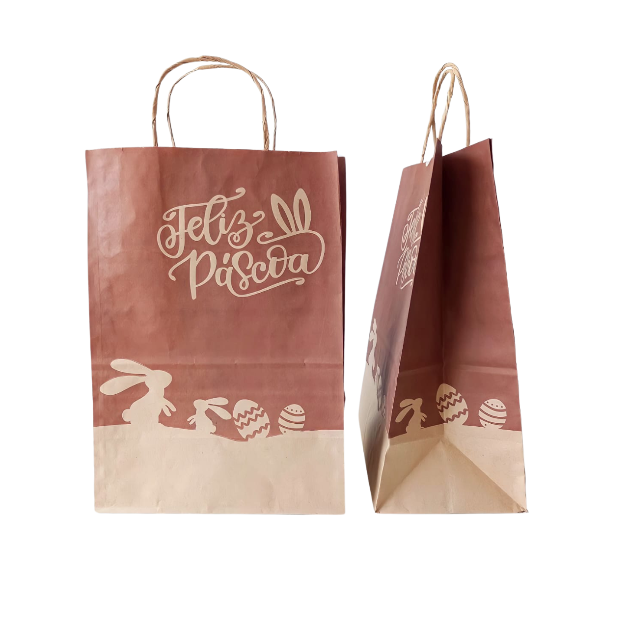 Kit de Sacolas de Papel Páscoa - Kraft Cor Parda - Tamanho XM - 100 Unidades