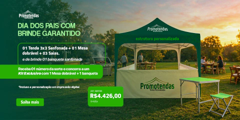 Kit Dia dos Pais - Tenda Sanfonada 3x3 + Mesa Dobrável + 03 Saias + Banqueta Sanfonada de Brinde