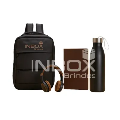 Kit Escritorio Com Fone e Mochila de Couro Sintetico