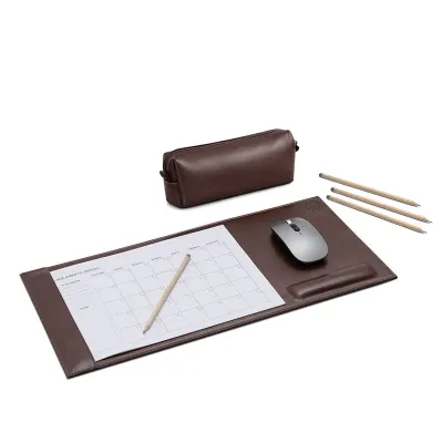 Kit escritório em couro marrom