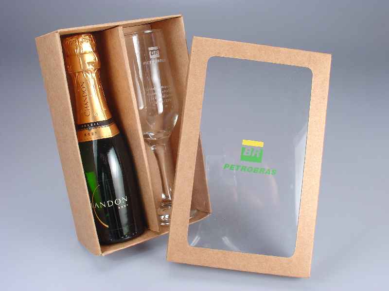 Kit Espumante 1 Taça Flute em Cartucho kraft