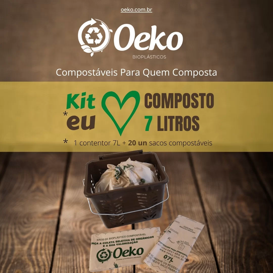 Kit Eu Amo Composto 7 Litros: 01 contentor Stelo 7 L para pia + 20 unidades de sacos de Bioplástico Compostáveis Oeko® 7 L
