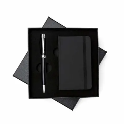 Kit Executivo 2 Pecas Caneta e Bloco Com Estojo de Papelao Preto Personalizado