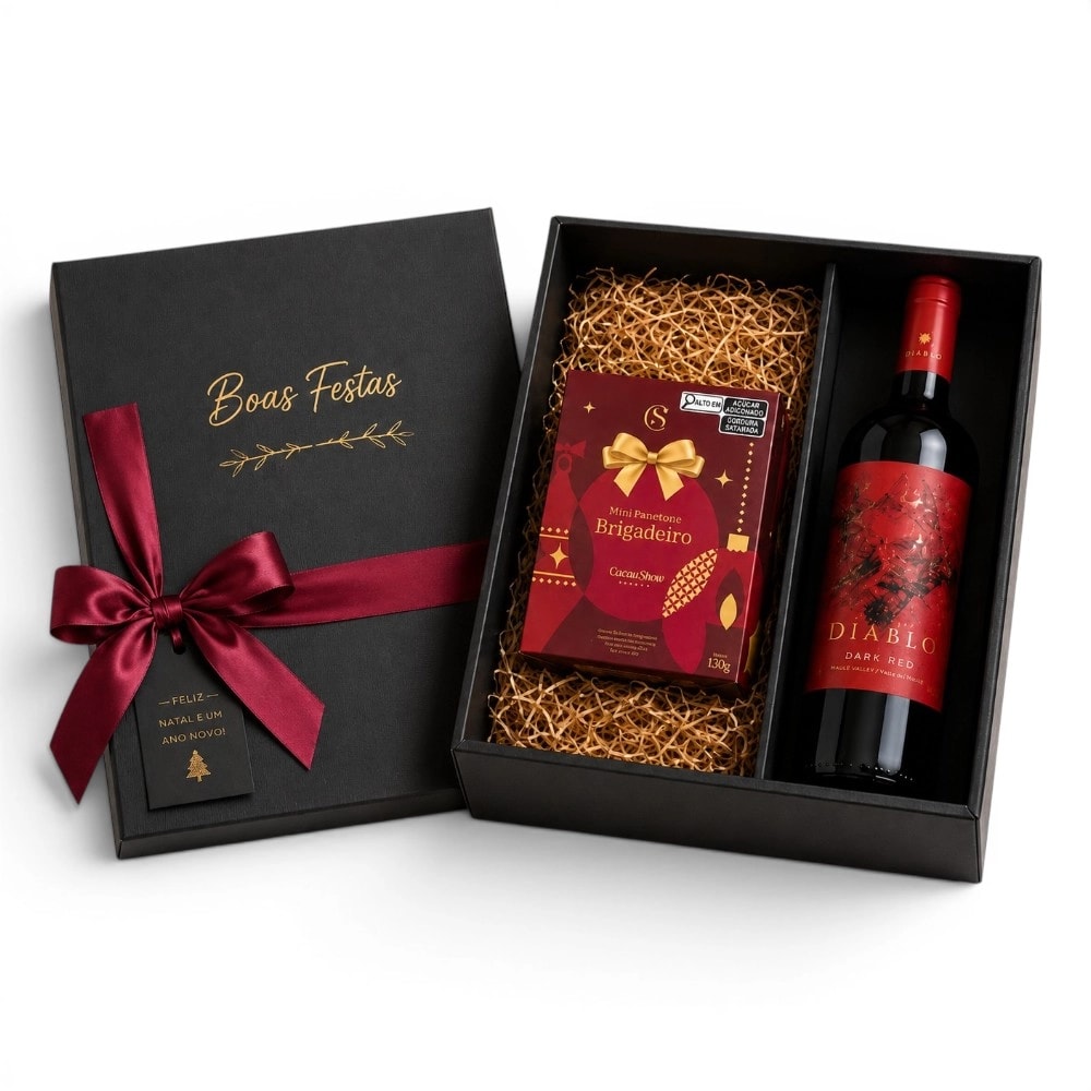 Kit Fim de Ano Personalizado com Mini Panetone e Vinho