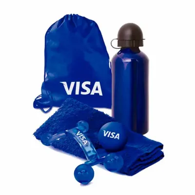 Kit Fitness Mochila em Nylon Com Toalha Para Fitness Massageador Bolinha Anti Stress e Squeeze 500ml em Aluminio