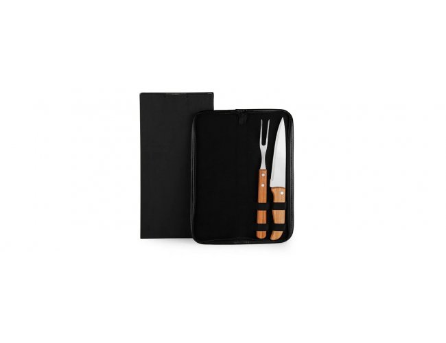 Kit Garfo E Faca Inox / Bambu Com Estojo- 3 Pçs