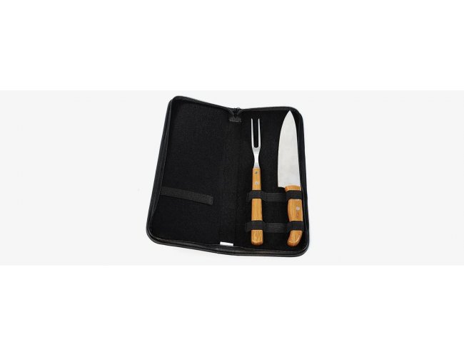 Kit Garfo E Faca Inox/Bambu Com Estojo Frankfurt - 3 Pçs