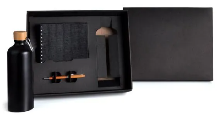 Kit Garrafa, Caderno e Caneta Bambu Personalizada
