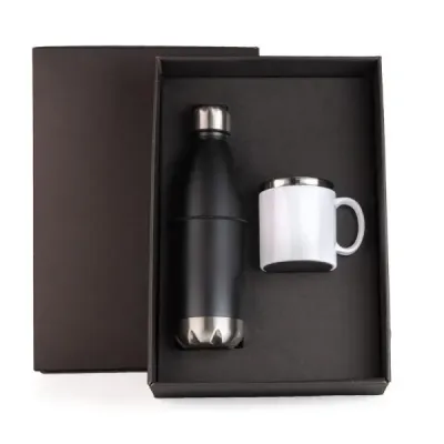 Kit Garrafa Inox Preta e Caneca Inox Personalizado