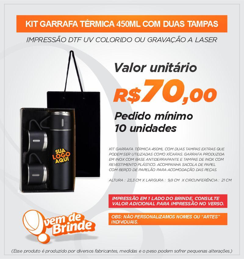 Kit Garrafa Térmica 450ML com 2 Tampas